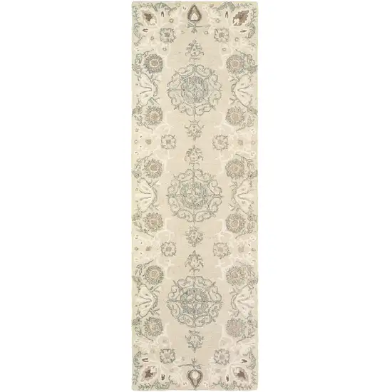 8' Sand Wool Floral Hand Tufted Runner Rug Photo 2