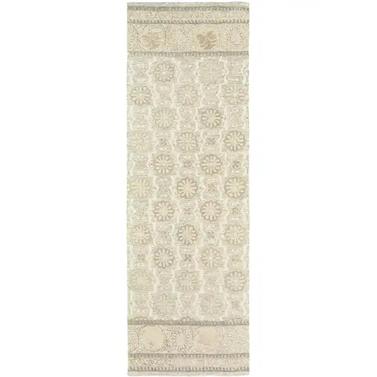 8' Sand Wool Floral Hand Tufted Runner Rug Photo 2