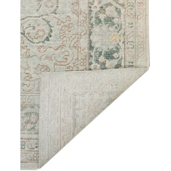 8' Sea Green Medallion Power Loom Runner Rug Photo 3