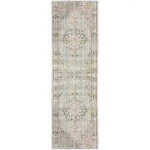 Photo of 8' Sea Green Medallion Power Loom Runner Rug