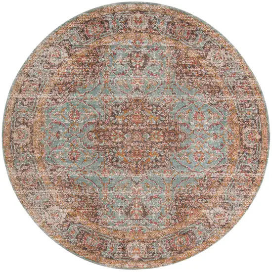 6' Sea Green Round Medallion Power Loom Area Rug With Fringe Photo 1