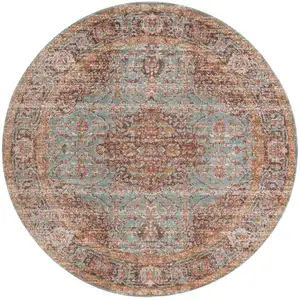 Photo of 6' Sea Green Round Medallion Power Loom Area Rug With Fringe