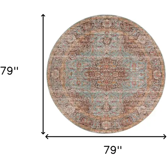 6' Sea Green Round Medallion Power Loom Area Rug With Fringe Photo 6