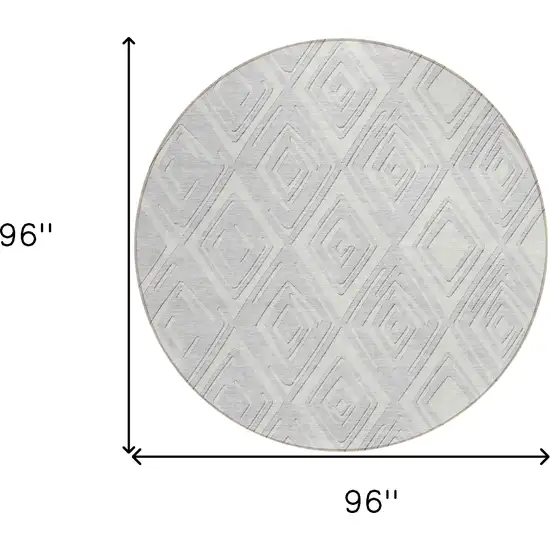 8' Silver And Ivory Round Geometric Washable Indoor Outdoor Area Rug Photo 3