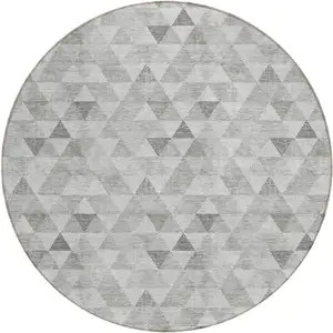 Photo of 8' Silver Beige And Taupe Round Geometric Washable Indoor Outdoor Area Rug