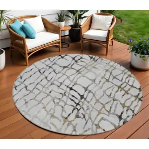 Photo of 8' Silver Gray And Charcoal Round Abstract Washable Indoor Outdoor Area Rug