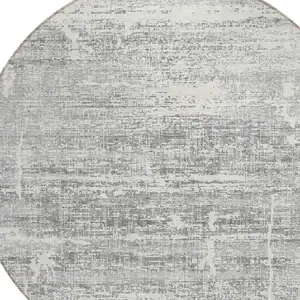 Photo of 8' Silver Gray And Charcoal Round Abstract Washable Indoor Outdoor Area Rug