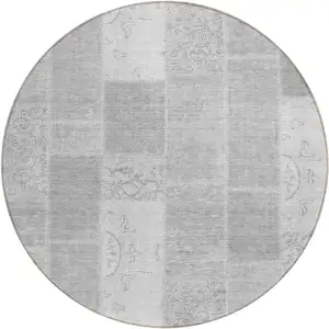 Photo of 8' Silver Gray And Graphite Round Patchwork Washable Indoor Outdoor Area Rug