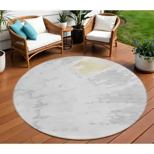 Photo of 8' Silver Gray And Ivory Round Abstract Washable Indoor Outdoor Area Rug