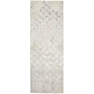 Photo of 8' Silver Gray And White Abstract Stain Resistant Runner Rug