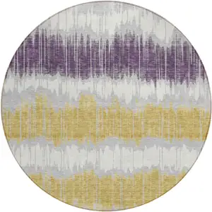 Photo of 8' Silver Ivory And Purple Round Striped Washable Indoor Outdoor Area Rug