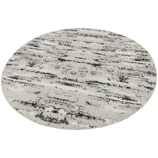 4' Silver Round Abstract Washable Non Skid Area Rug With Fringe Photo 3