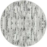 Photo of 4' Silver Round Abstract Washable Non Skid Area Rug With Fringe