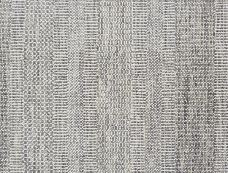 12' Silver Wool Striped Hand Knotted Runner Rug Photo 5