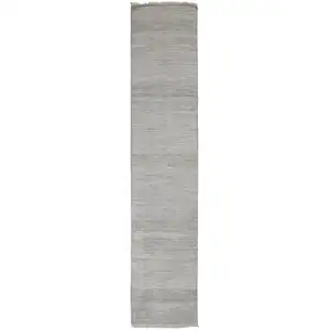 Photo of 12' Silver Wool Striped Hand Knotted Runner Rug