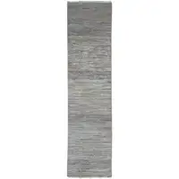 Photo of 10' Silver Wool Striped Hand Knotted Runner Rug