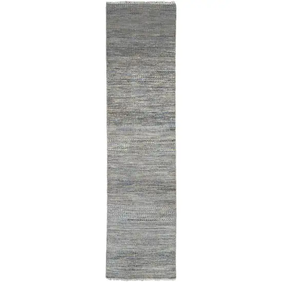 12' Silver Wool Striped Hand Knotted Runner Rug Photo 1