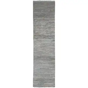 Photo of 12' Silver Wool Striped Hand Knotted Runner Rug