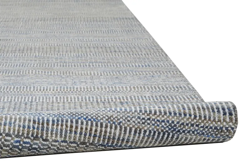 12' Silver Wool Striped Hand Knotted Runner Rug Photo 3