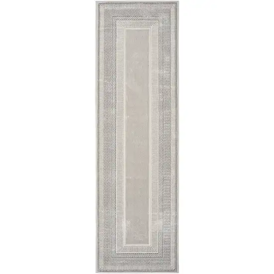 8' Silver and Ivory Geometric Non Skid Runner Rug Photo 2