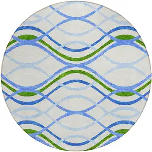 Photo of 8' Sky Blue And Beige Round Abstract Washable Indoor Outdoor Area Rug