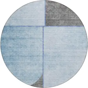 Photo of 8' Sky Blue And Denim Blue Round Abstract Washable Indoor Outdoor Area Rug