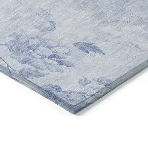 Photo of 8' Sky Blue And Denim Blue Round Floral Washable Indoor Outdoor Area Rug