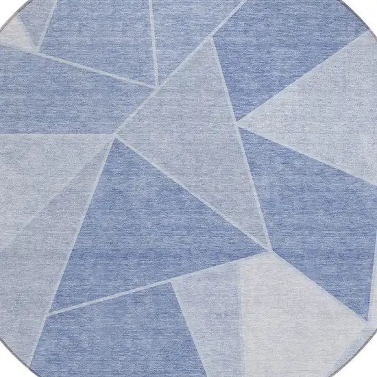 8' Sky Blue And Denim Blue Round Geometric Washable Indoor Outdoor Area Rug Photo 4