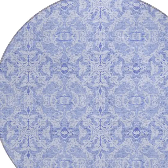 8' Sky Blue And Denim Blue Round Medallion Washable Indoor Outdoor Area Rug Photo 4