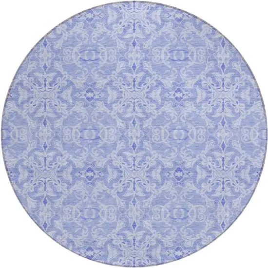 8' Sky Blue And Denim Blue Round Medallion Washable Indoor Outdoor Area Rug Photo 2