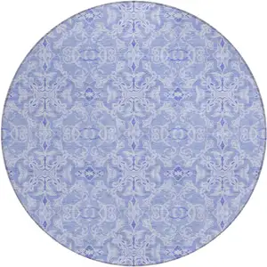 Photo of 8' Sky Blue And Denim Blue Round Medallion Washable Indoor Outdoor Area Rug