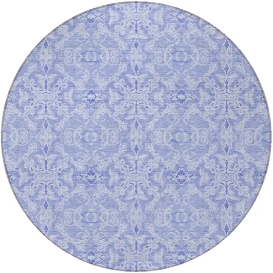 8' Sky Blue And Denim Blue Round Medallion Washable Indoor Outdoor Area Rug Photo 5