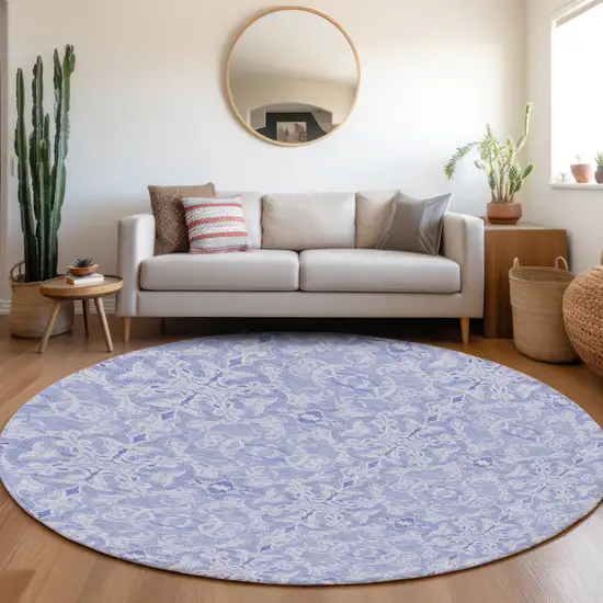 8' Sky Blue And Denim Blue Round Medallion Washable Indoor Outdoor Area Rug Photo 7