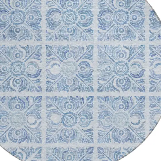 8' Sky Blue And Denim Blue Round Medallion Washable Indoor Outdoor Area Rug Photo 4