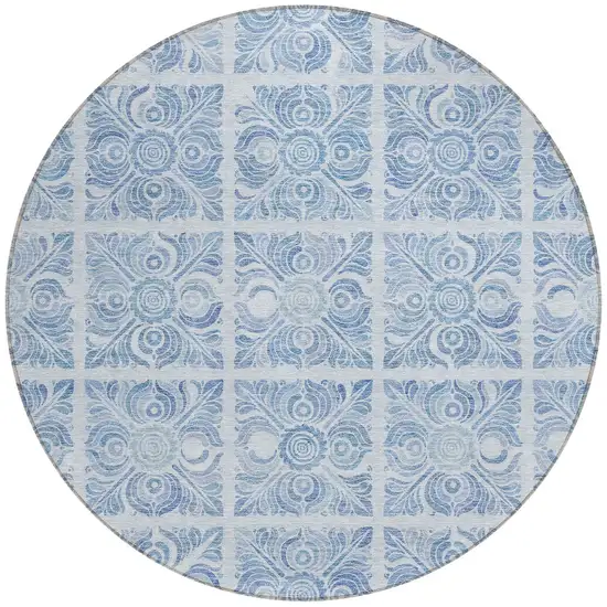 8' Sky Blue And Denim Blue Round Medallion Washable Indoor Outdoor Area Rug Photo 5