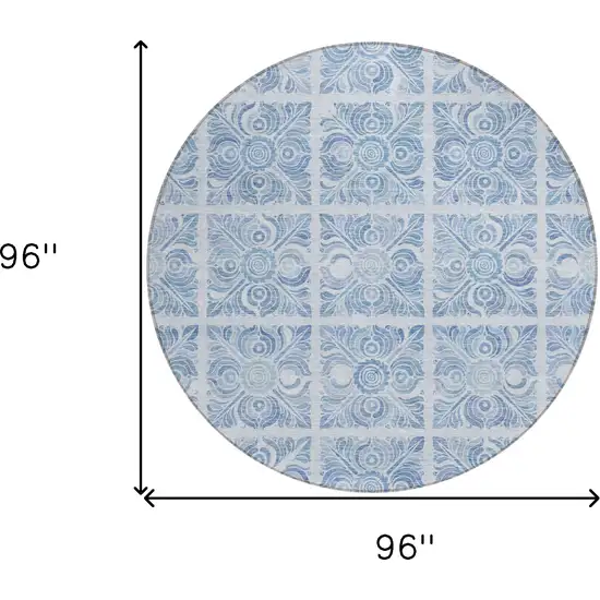 8' Sky Blue And Denim Blue Round Medallion Washable Indoor Outdoor Area Rug Photo 3