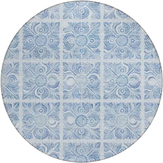 8' Sky Blue And Denim Blue Round Medallion Washable Indoor Outdoor Area Rug Photo 2