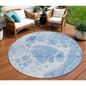 Photo of 8' Sky Blue And Denim Blue Round Nautical Washable Indoor Outdoor Area Rug