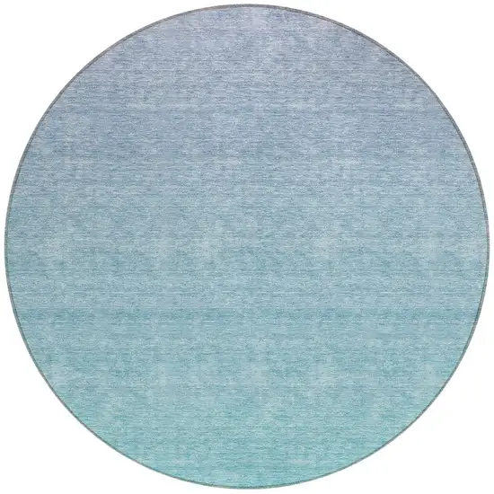 8' Sky Blue And Teal Blue Round Ombre Washable Indoor Outdoor Area Rug Photo 5