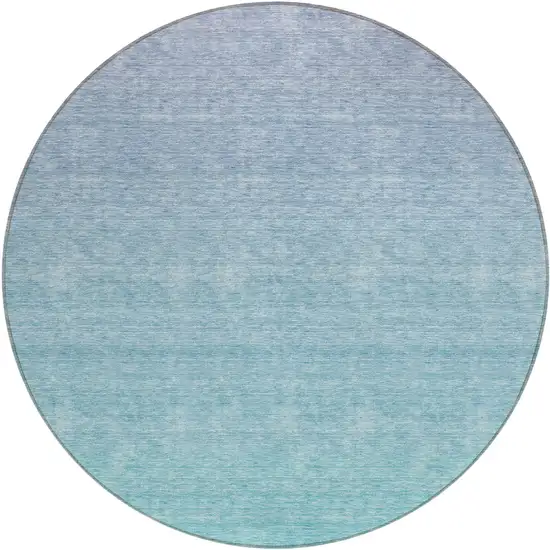 8' Sky Blue And Teal Blue Round Ombre Washable Indoor Outdoor Area Rug Photo 2