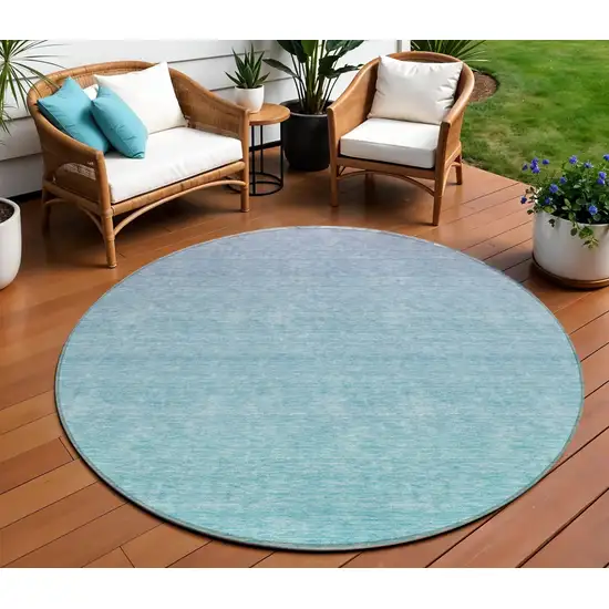 8' Sky Blue And Teal Blue Round Ombre Washable Indoor Outdoor Area Rug Photo 1