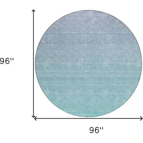 8' Sky Blue And Teal Blue Round Ombre Washable Indoor Outdoor Area Rug Photo 3