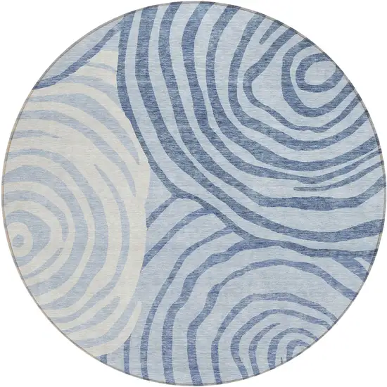 8' Sky Blue Denim Blue And Ivory Round Abstract Washable Indoor Outdoor Area Rug Photo 1