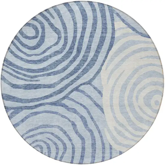 8' Sky Blue Denim Blue And Ivory Round Abstract Washable Indoor Outdoor Area Rug Photo 4