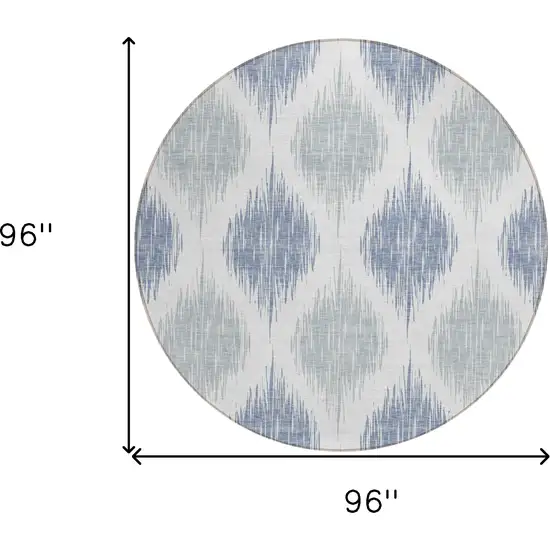 8' Sky Blue Ivory And Denim Blue Round Ikat Washable Indoor Outdoor Area Rug Photo 3