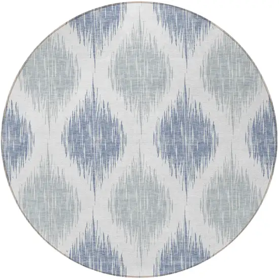 8' Sky Blue Ivory And Denim Blue Round Ikat Washable Indoor Outdoor Area Rug Photo 5