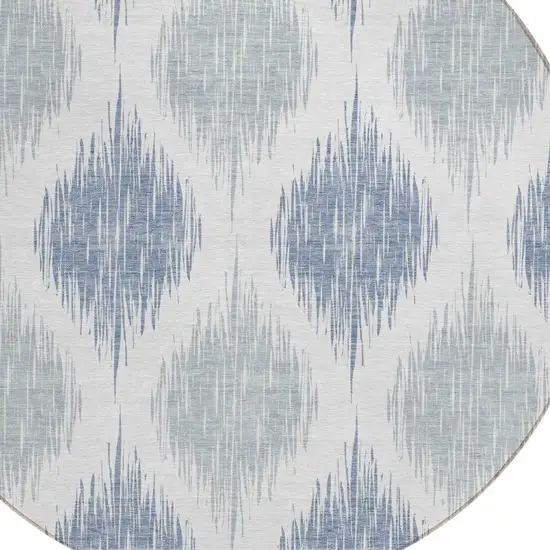 8' Sky Blue Ivory And Denim Blue Round Ikat Washable Indoor Outdoor Area Rug Photo 4