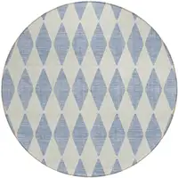 Photo of 8' Sky Blue Round Geometric Washable Indoor Outdoor Area Rug