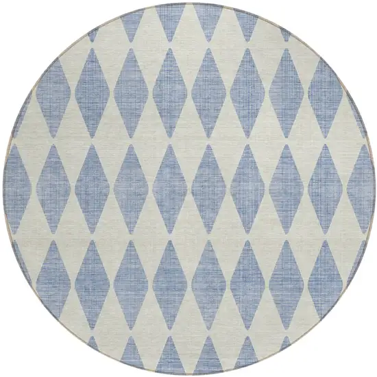 8' Sky Blue Round Geometric Washable Indoor Outdoor Area Rug Photo 2