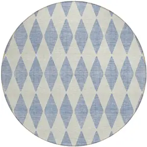 Photo of 8' Sky Blue Round Geometric Washable Indoor Outdoor Area Rug